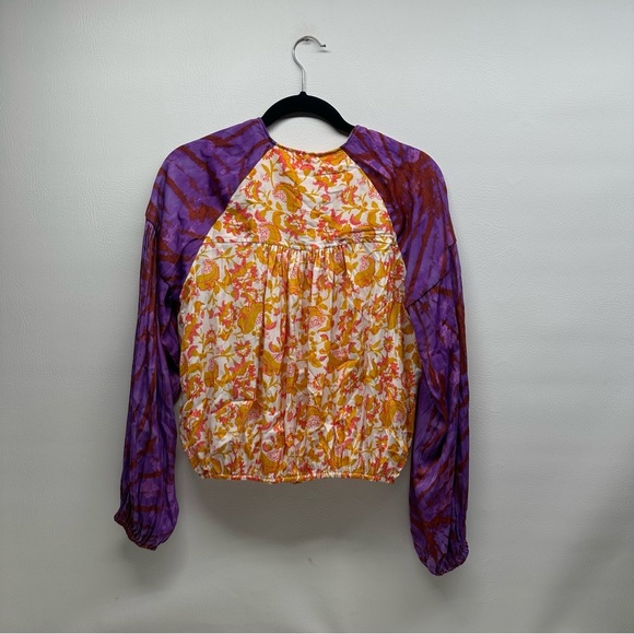 Free people Bohemian Floral Blouse with Purple Sleeves size M - Picture 3 of 7